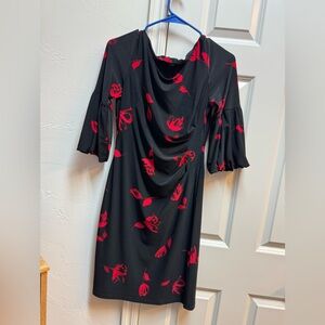 Elegant Black and Red Floral Dress